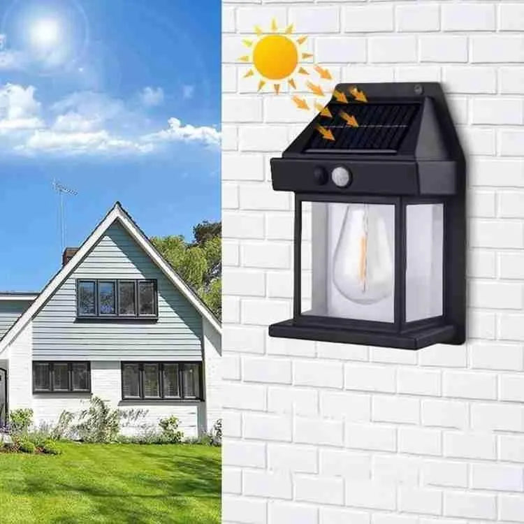 Solar Motion Sensor Lamp Black ABS Outdoor Garden Pathway